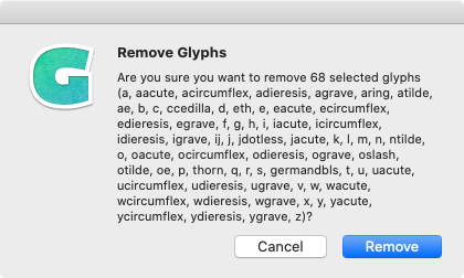 Remove Glyphs dialog